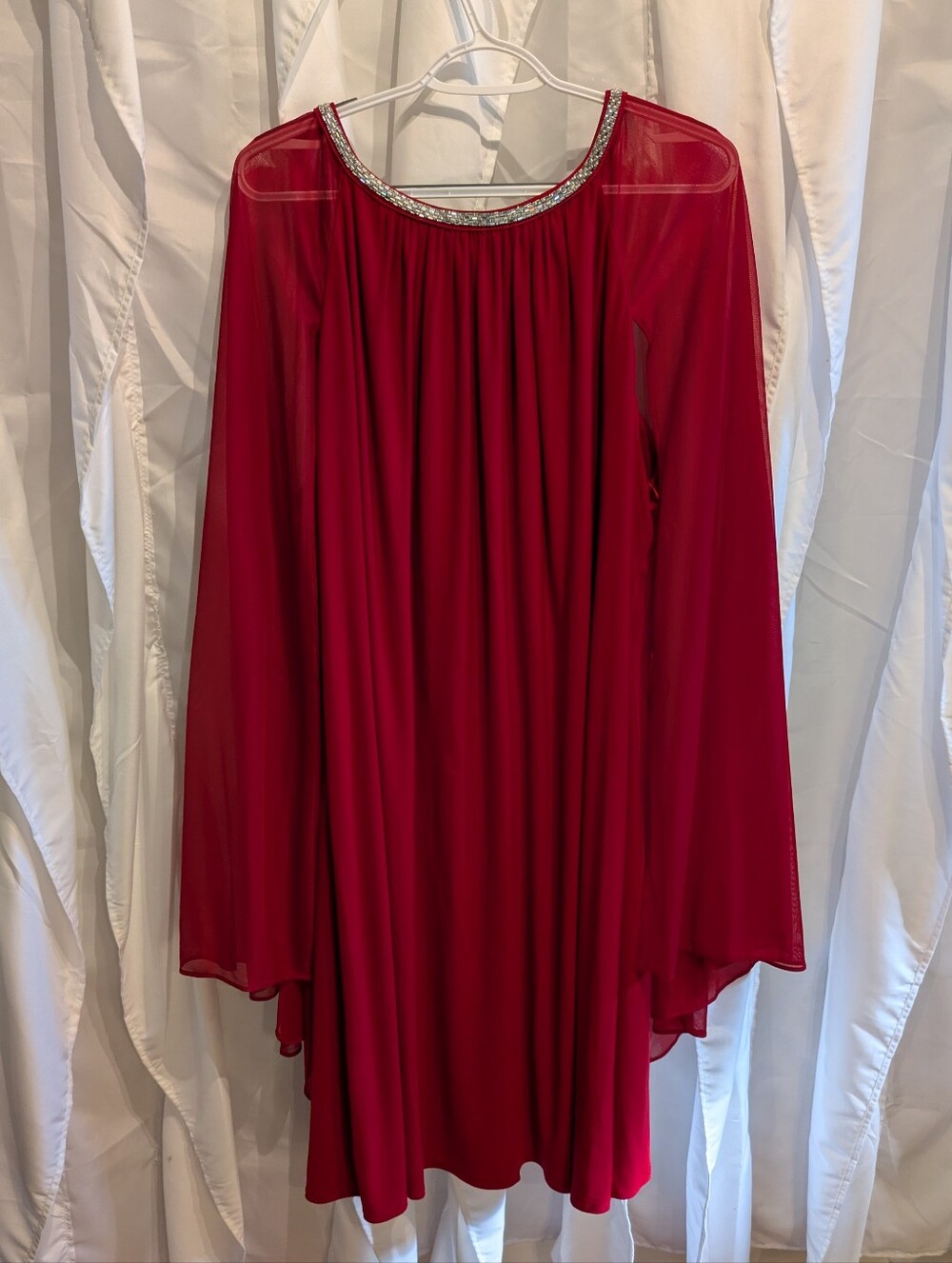 G1 R&M Richards Woman Red Chiffon Cape Dress Rhinestone Neckline Plus Size 22W